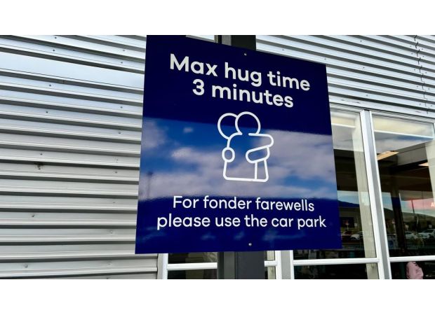 Airport has a three minute limit for hugs.