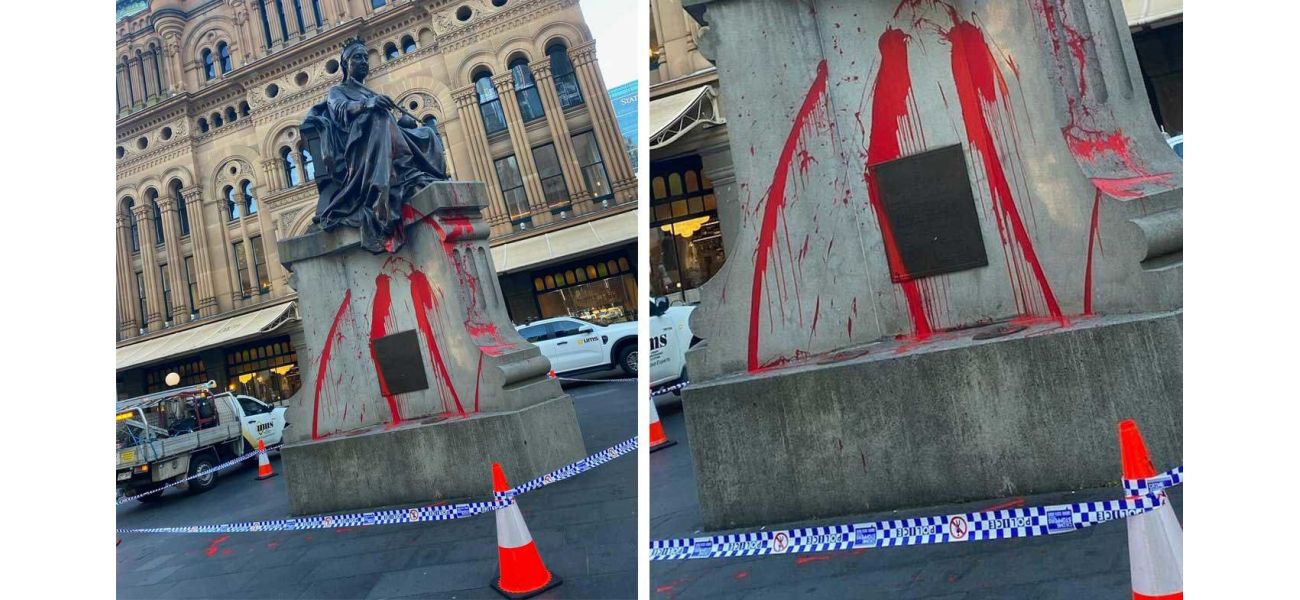 Sydney's QVB vandalized by red paint on royal statue.