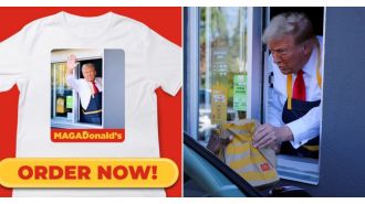 Trump's new shirt shows him at McDonald's, but the restaurant is distancing itself from the promotion.