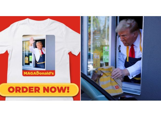 Trump's new shirt shows him at McDonald's, but the restaurant is distancing itself from the promotion.
