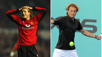 Former Manchester United player to play first professional tennis match at 45 years old.