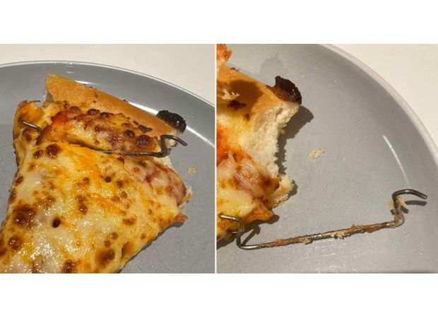 A woman discovers a bizarre metal rod in her Pizza Hut takeout order.