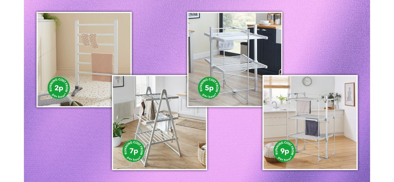 Dunelm offers efficient heated airers for fast laundry drying at a low cost of 2p per hour.