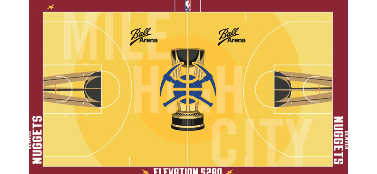Check out the Nuggets' fresh NBA Cup court design for the 2024 tournament.