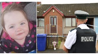A murderer of a 2-year-old girl is described as cowardly and covers his ears during a court hearing about the brutal attack.