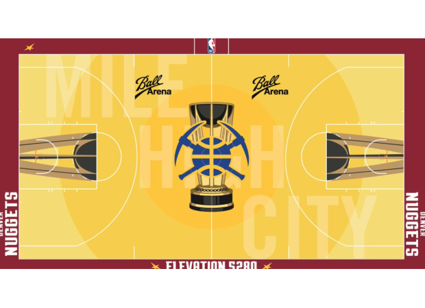Check out the Nuggets' fresh NBA Cup court design for the 2024 tournament.