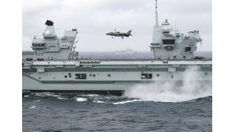 UK's largest warship joins US ship for massive war exercises in waters near British coast.