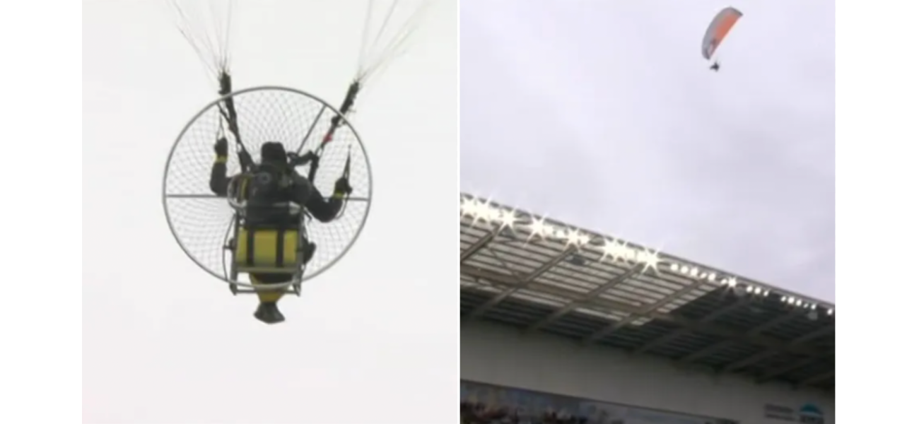 The championship game is paused due to an unidentified person flying over the stadium.