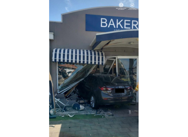 Injured customer in car crash at bakery south of Adelaide.