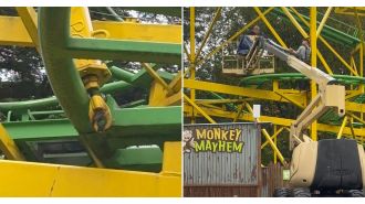 Riders panicked when a beam fell onto the rollercoaster track, causing them to scream and flee.