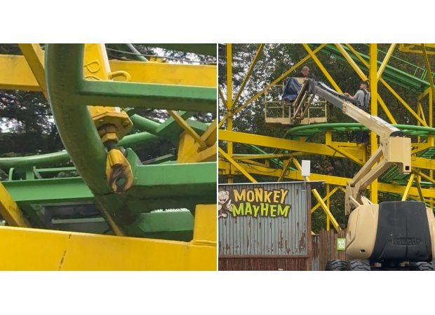 Riders panicked when a beam fell onto the rollercoaster track, causing them to scream and flee.