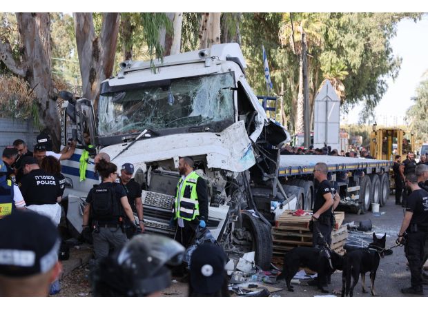 Many people hurt as truck crashes into Tel Aviv bus stop.