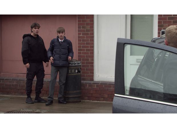 Coronation Street video shows Chesney in car accident, leaving him shocked and injured.