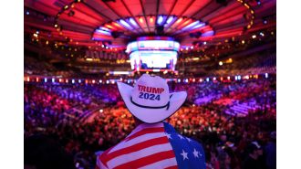 Supporters of Donald Trump gather in New York City for a rally in support of the former president's 