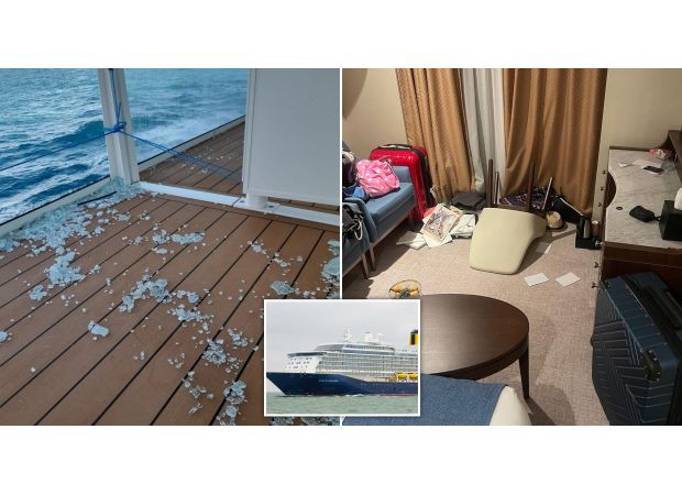 Cruise ship hit by massive waves, leading to passenger death - scary sight.