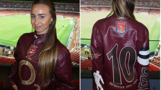 Dennis Bergkamp's daughter wows Arsenal supporters with amazing personalized leather jacket.