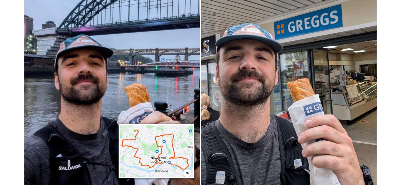 A runner who loves Greggs bakery completed a marathon while stopping at 29 different locations to eat.