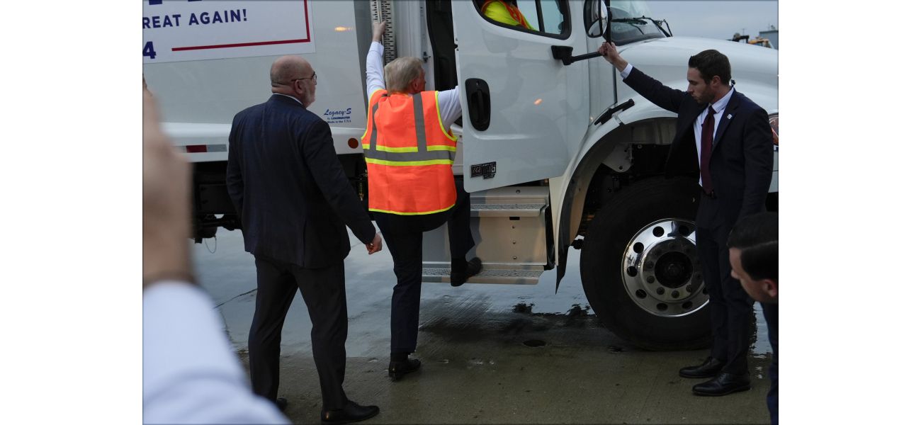 Trump's attempt to troll Biden and Harris fails as he misses the garbage truck handle and stumbles.