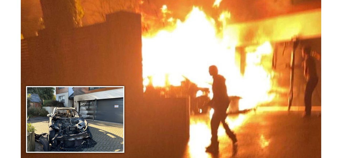 An expensive electric car caught fire on a family's driveway.