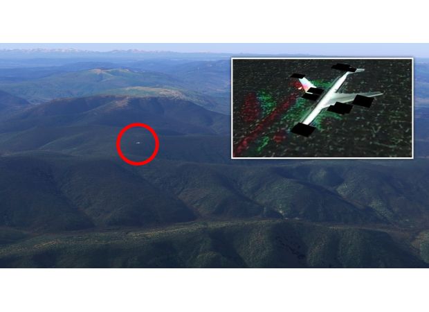 Google Earth shows a puzzling sight: a plane with blacked-out windows flying over a remote area.