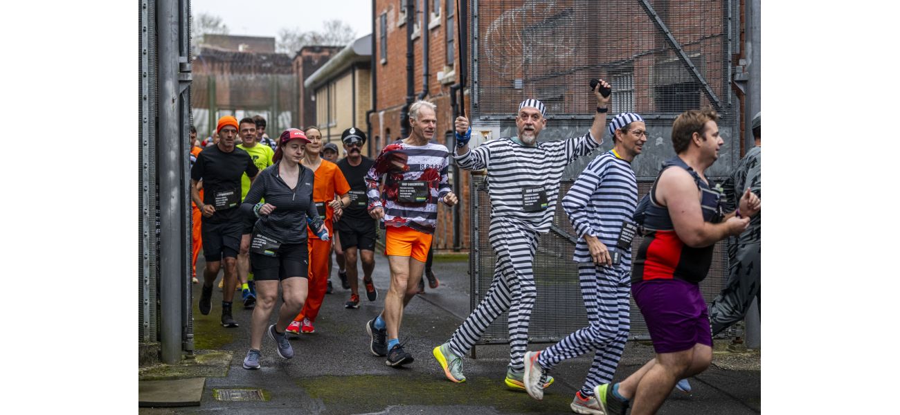 Marathoners finish race at deserted Dorchester Prison.