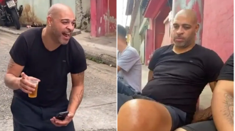 Former football star, aged 42, appears completely different as he casually enjoys a beer with no shoes on in public.