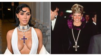 Kim Kardashian bought a necklace that belonged to Princess Diana for £163,000 and is now wearing it.