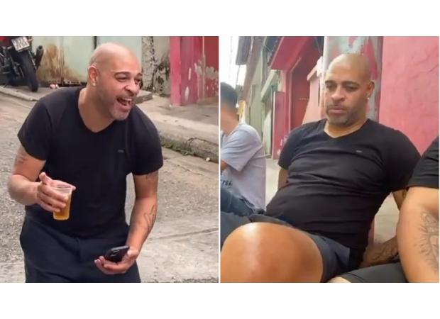 Former football star, aged 42, appears completely different as he casually enjoys a beer with no shoes on in public.