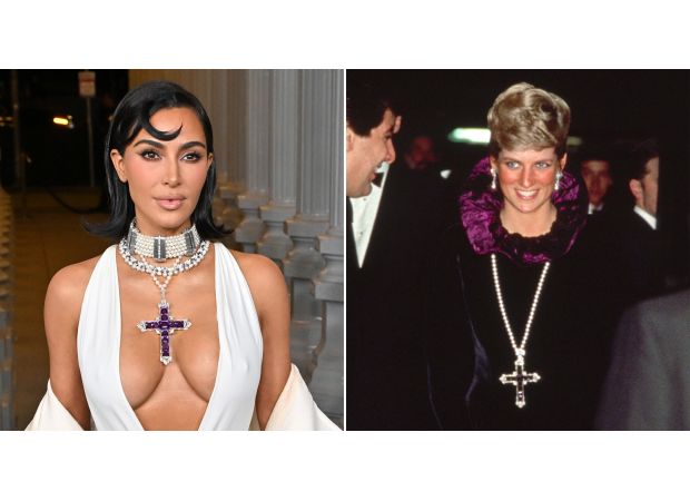 Kim Kardashian bought a necklace that belonged to Princess Diana for £163,000 and is now wearing it.