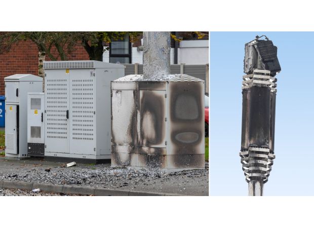 Manchester road in chaos as 5G mast catches fire.