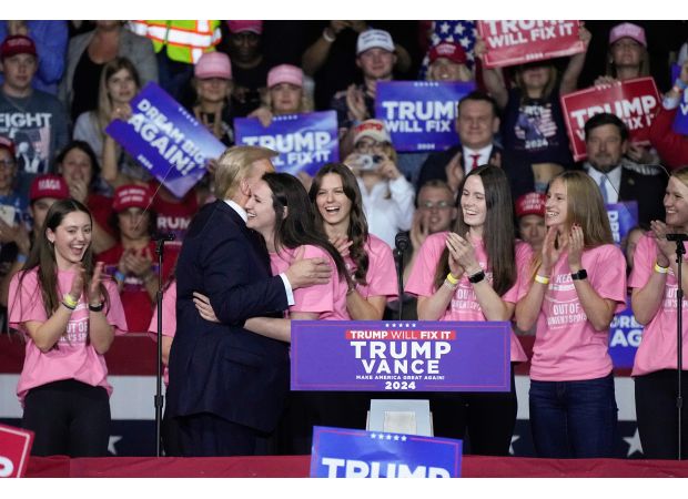 Trump aims to improve his standing with women, but his language remains unchanged.