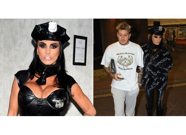 Katie Price pokes fun at her legal troubles by wearing a sexy outfit.