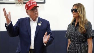 Trump gets irritated and tells someone to stop speaking about abortion when questioned about it.