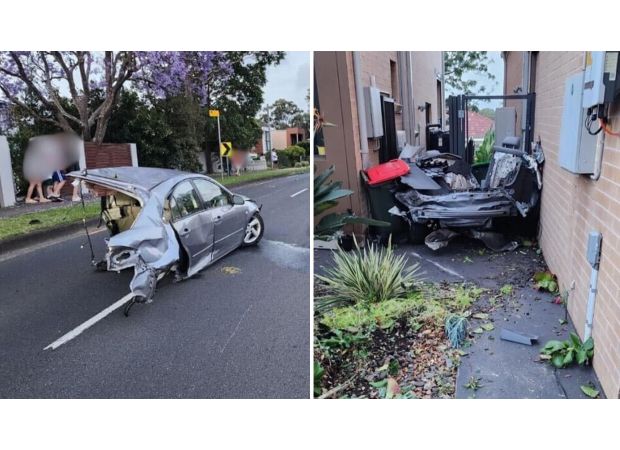 Suspected intoxicated driver arrested after causing car to split in two during accident in Sydney.