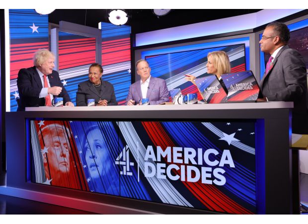 TV host apologizes for colleague's use of profanity after she exits studio.