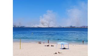 Airplane emergency landing causes airport runway fire