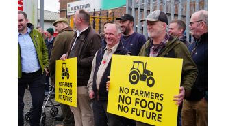 Farmers are stopped by law enforcement while demonstrating against the imposition of an inheritance tax on their farms.