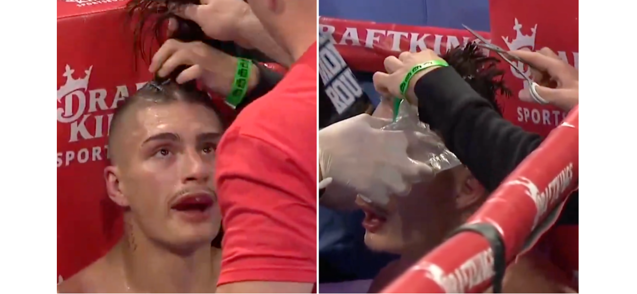 Boxer receives surprise grooming during match when he is forced to get a haircut.