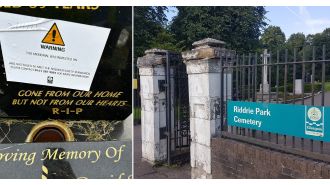 Families upset as council covers gravestones with stickers.