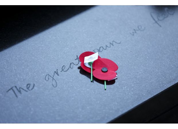 Where should a poppy be worn and which direction should it face?