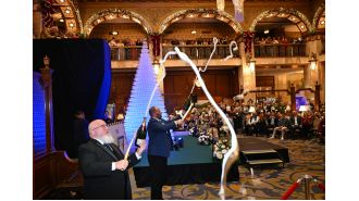 Photos of the annual Champagne Cascade event at The Brown Palace in Denver, now in its 36th year.