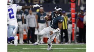Eagles dominate Cowboys 34-6 with 4 TDs from Hurts, despite Prescott's absence.