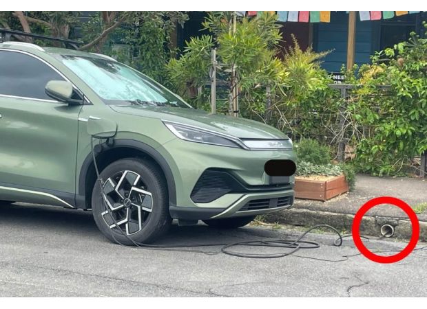 Anger over electric car owner using unconventional method to charge their vehicle.