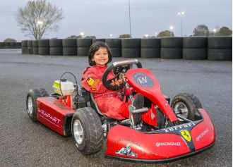 Young British racer with big dreams of reaching the Formula 1 circuit, even before he can read or write.