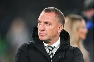 Celtic manager Brendan Rodgers addresses fans after a minute of silence is disrupted by boos.