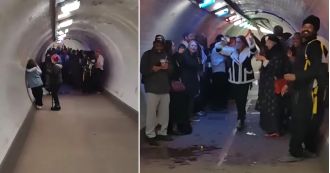 Ravers throw impromptu party in tunnel beneath River Thames.