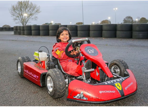 Young British racer with big dreams of reaching the Formula 1 circuit, even before he can read or write.