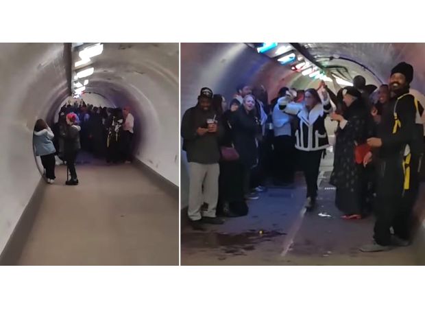 Ravers throw impromptu party in tunnel beneath River Thames.