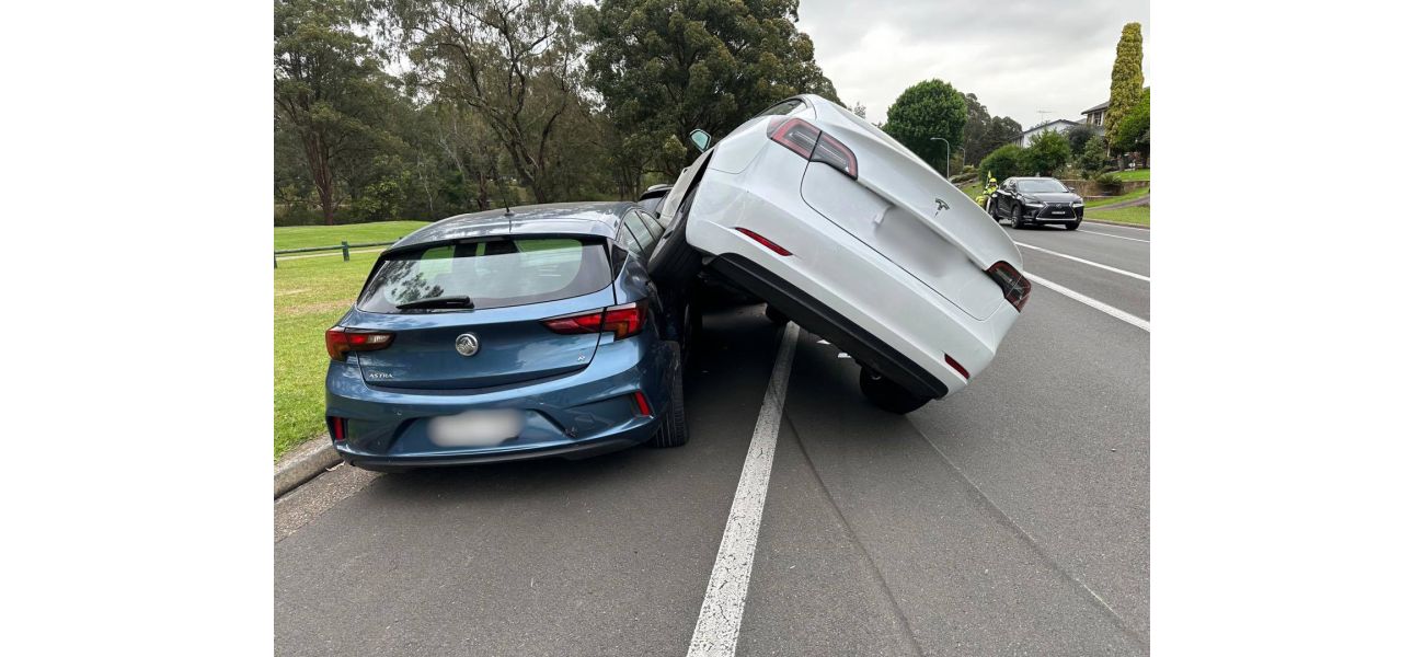 Alert issued as Tesla discovered perched on top of different vehicle in Sydney road.