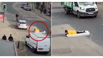 Sleeping man found on London street with mattress.